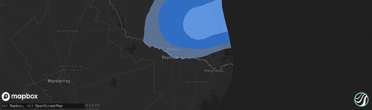 Hail map in Weslaco, TX on July 25, 2020