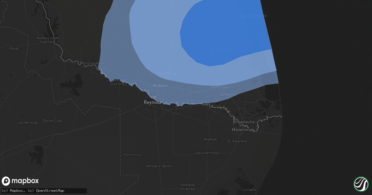 Hail map in Weslaco, TX on July 25, 2020