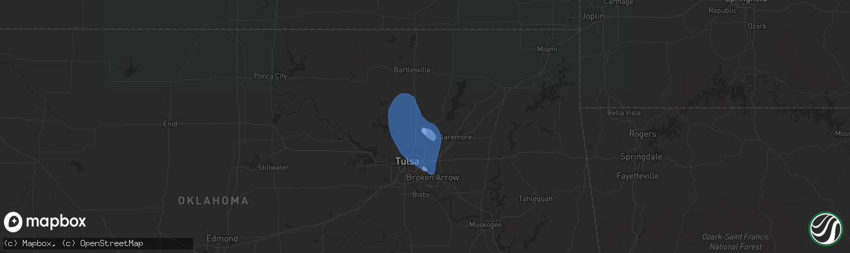 Hail map in Collinsville, OK on July 25, 2021