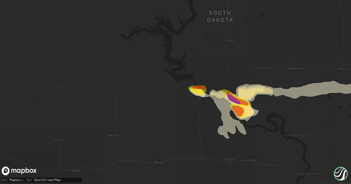 Hail map in Fort Pierre, SD on July 25, 2021