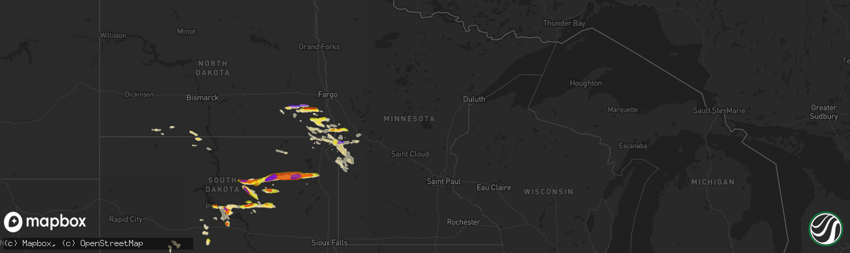 Hail map in Minnesota on July 25, 2021