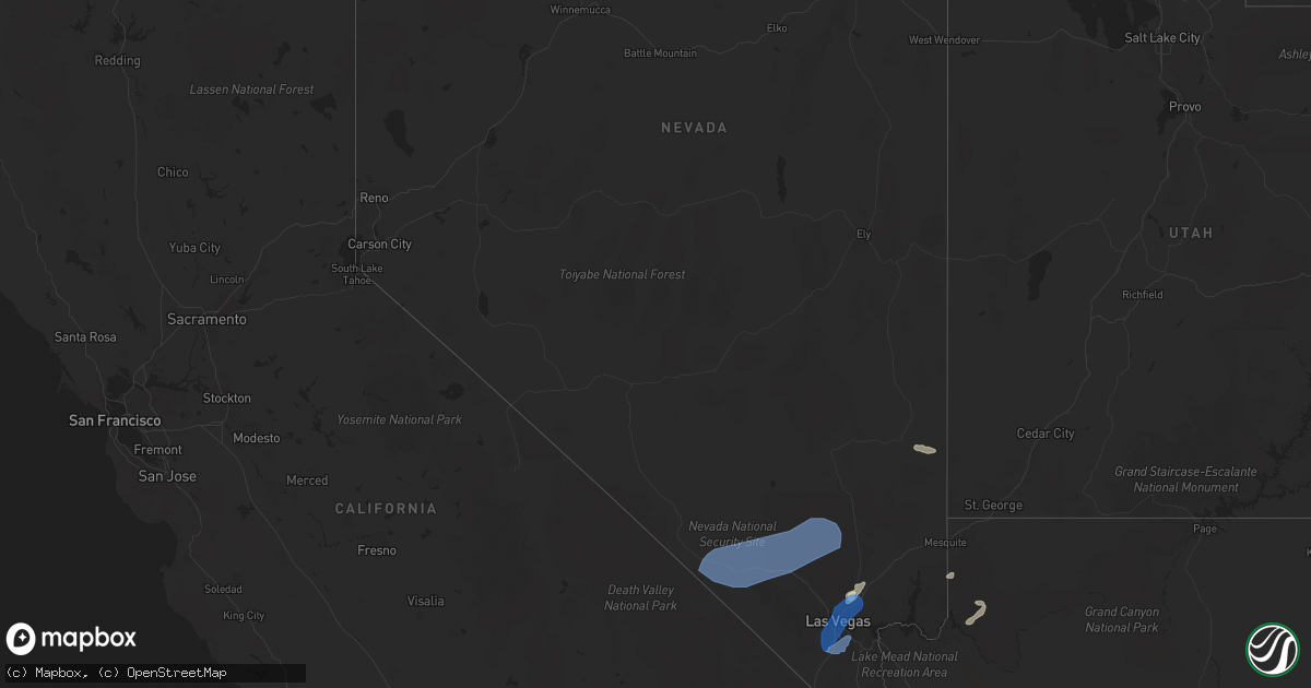 Hail map in Nevada on July 25, 2021