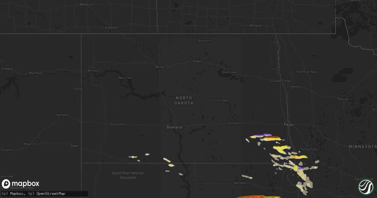 Hail map in North Dakota on July 25, 2021
