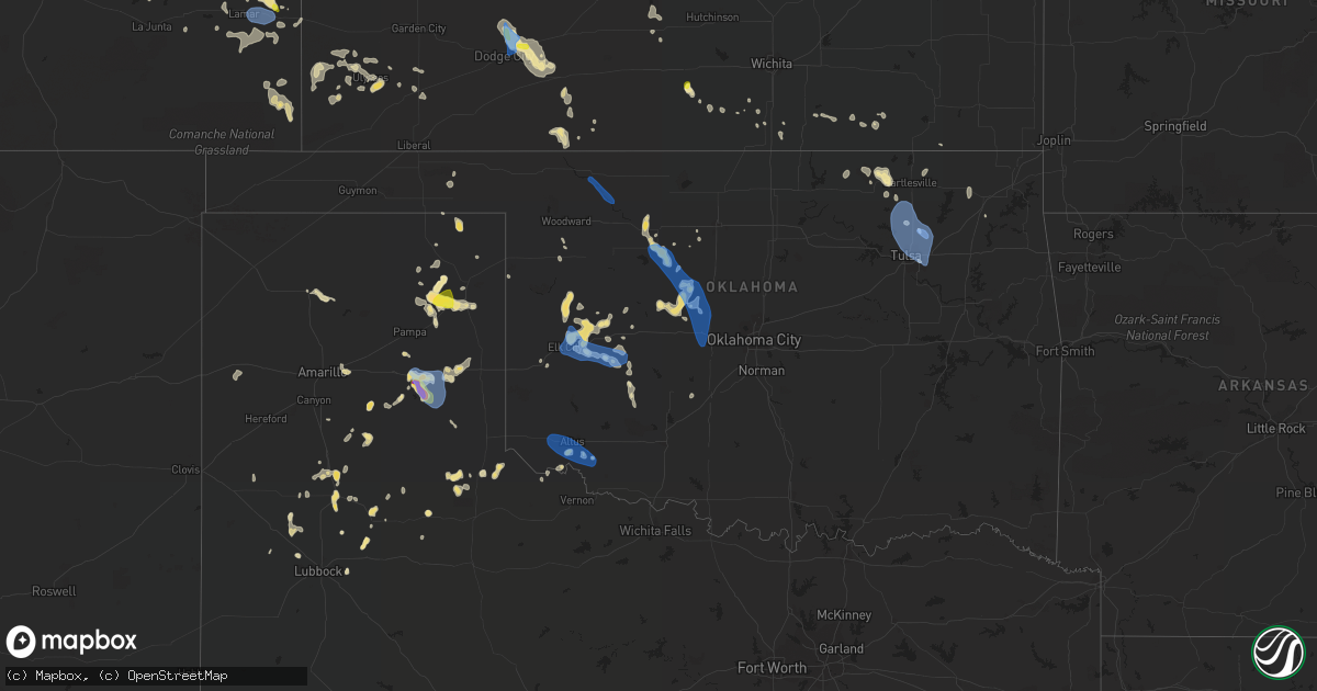 Hail map in Oklahoma on July 25, 2021