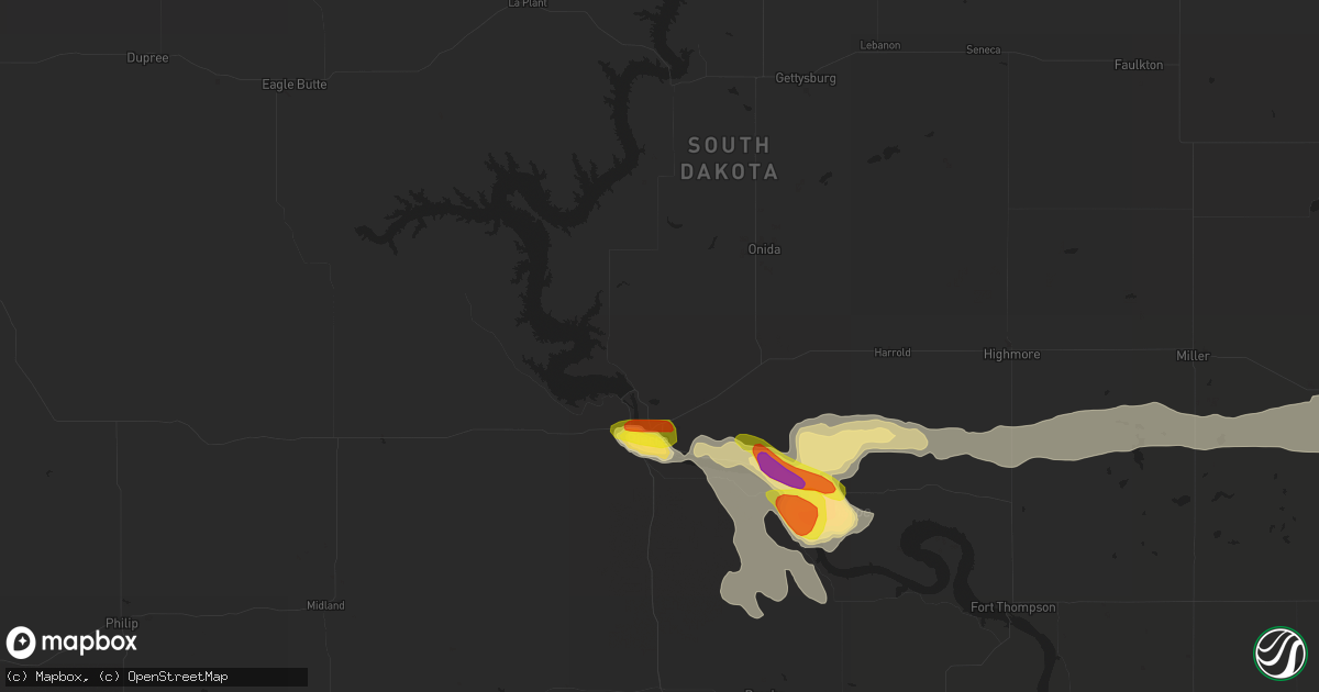 Hail map in Pierre, SD on July 25, 2021