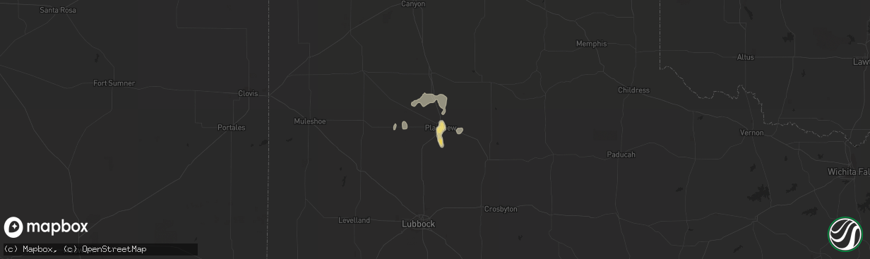 Hail map in Plainview, TX on July 25, 2021