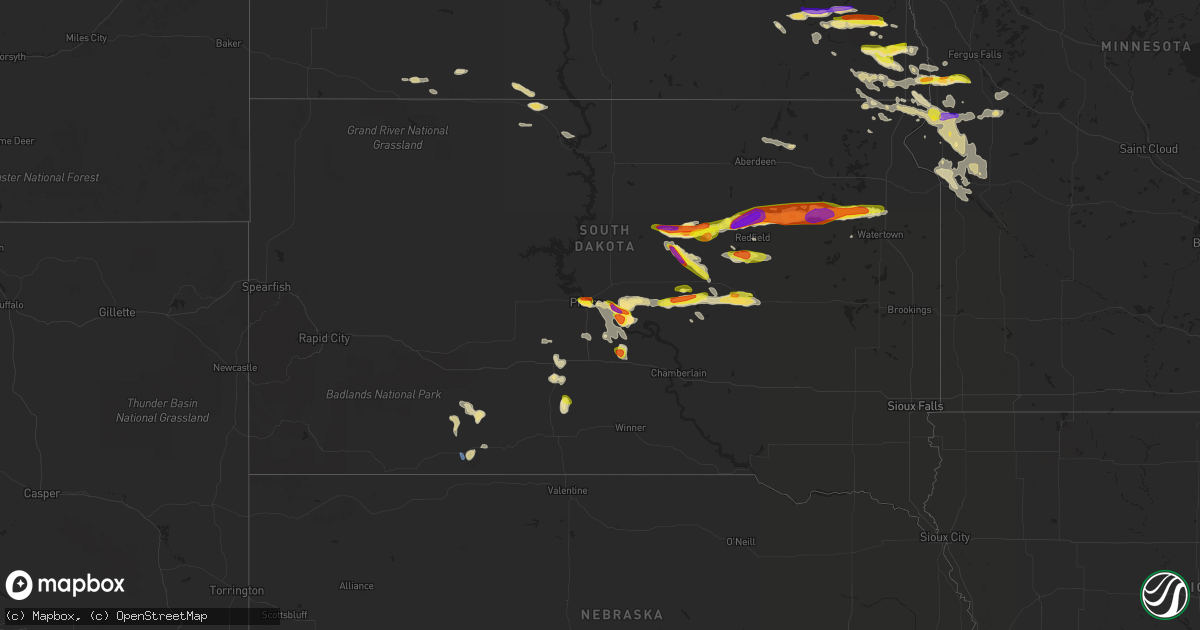 Hail map in South Dakota on July 25, 2021