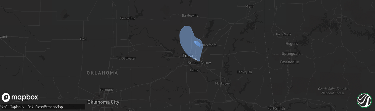 Hail map in Tulsa, OK on July 25, 2021