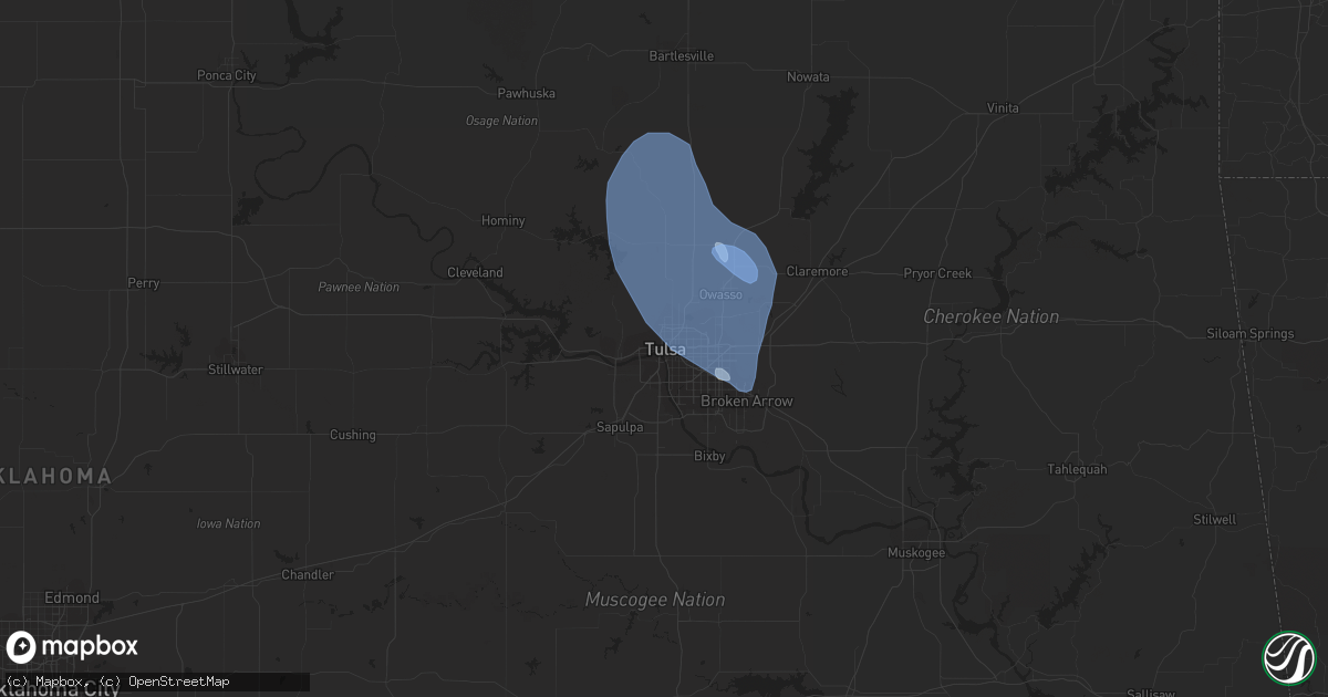 Hail map in Tulsa, OK on July 25, 2021