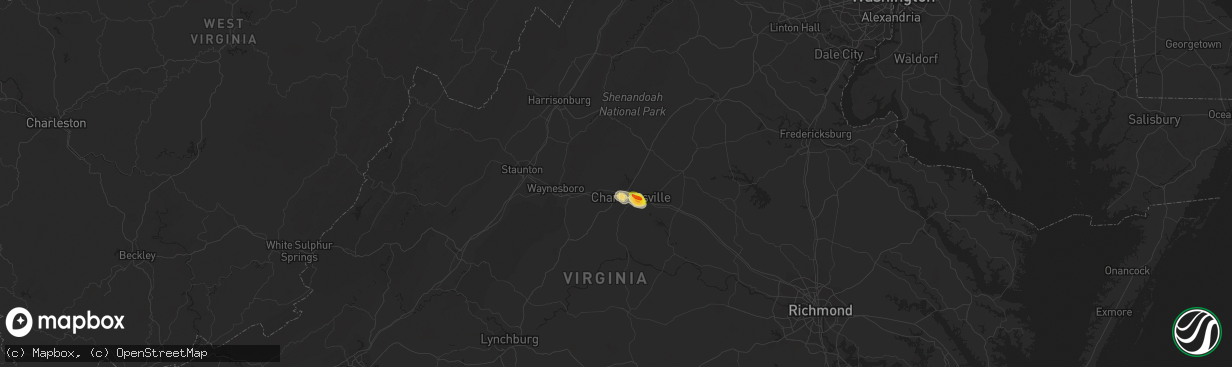Hail map in Charlottesville, VA on July 25, 2022