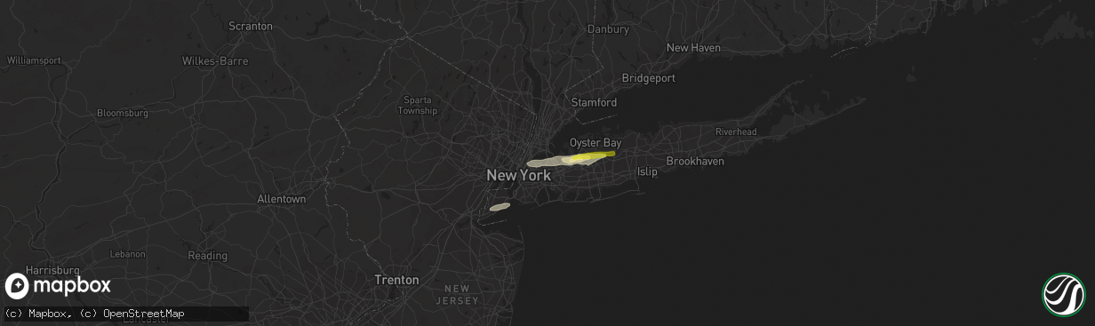 Hail map in Flushing, NY on July 25, 2022