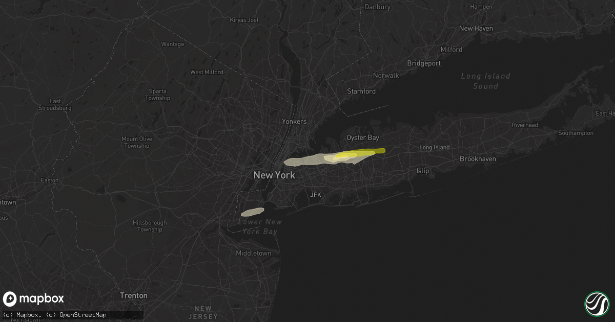 Hail map in Flushing, NY on July 25, 2022