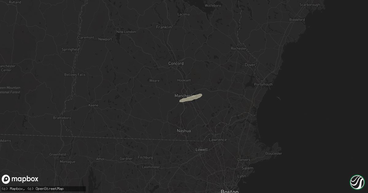 Hail map in Manchester, NH on July 25, 2022