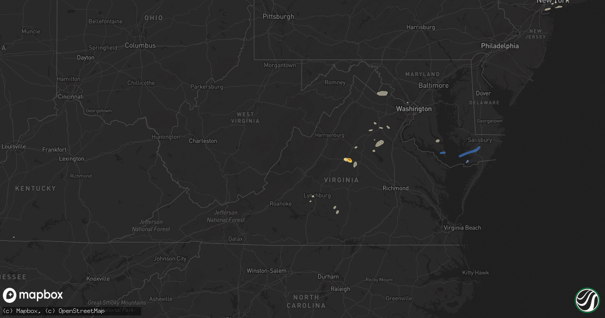 Hail map in Virginia on July 25, 2022