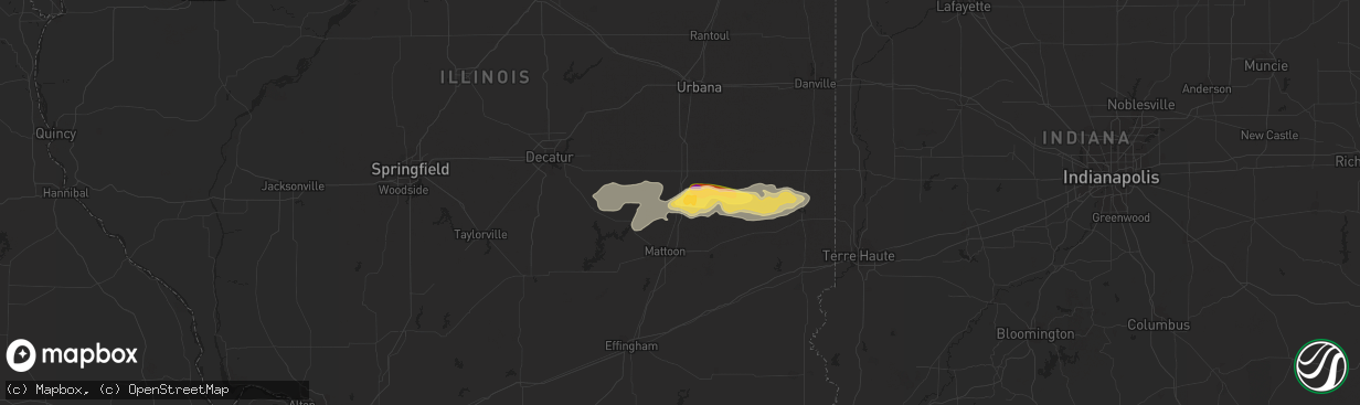Hail map in Arcola, IL on July 25, 2023