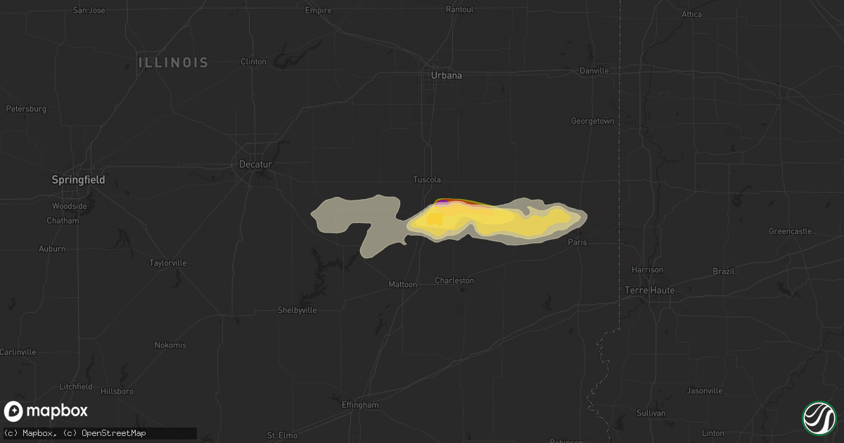 Hail map in Arcola, IL on July 25, 2023