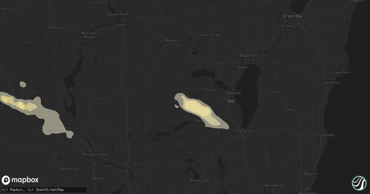 Hail map in Berlin, WI on July 25, 2023