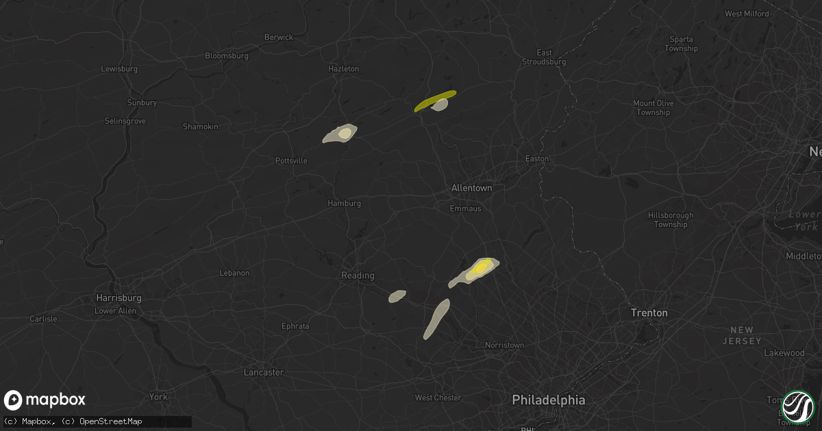 Hail map in Birdsboro, PA on July 25, 2023
