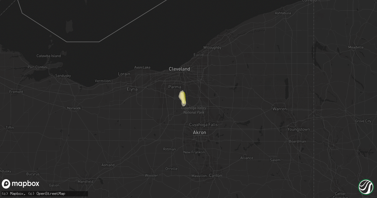 Hail map in Brecksville, OH on July 25, 2023