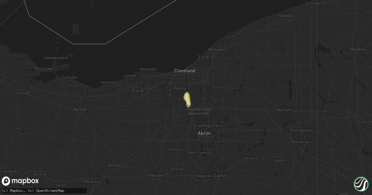 Hail map in Broadview Heights, OH on July 25, 2023