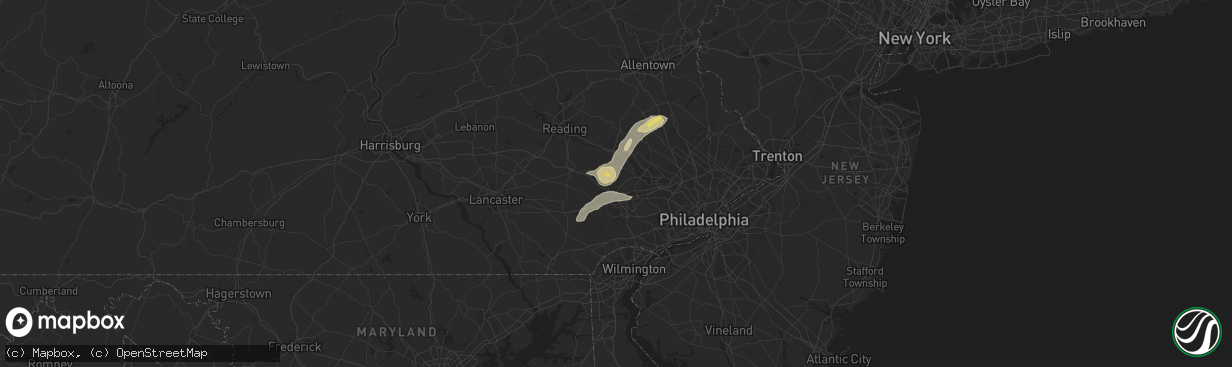 Hail map in Chester Springs, PA on July 25, 2023