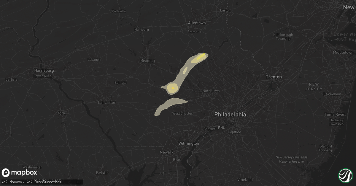 Hail map in Chester Springs, PA on July 25, 2023
