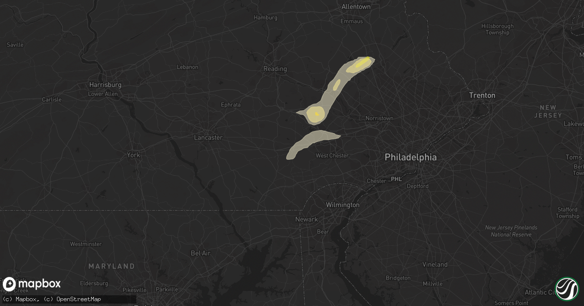 Hail map in Coatesville, PA on July 25, 2023
