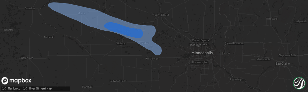 Hail map in Dassel, MN on July 25, 2023