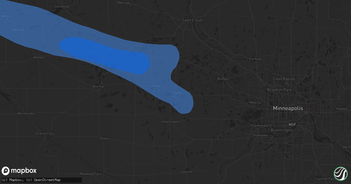 Hail map in Dassel, MN on July 25, 2023