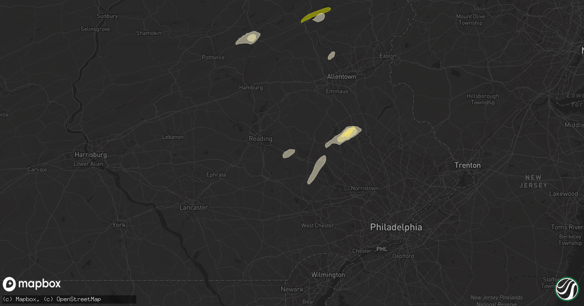 Hail map in Douglassville, PA on July 25, 2023