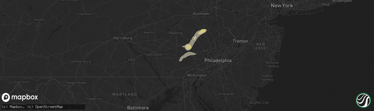 Hail map in Downingtown, PA on July 25, 2023