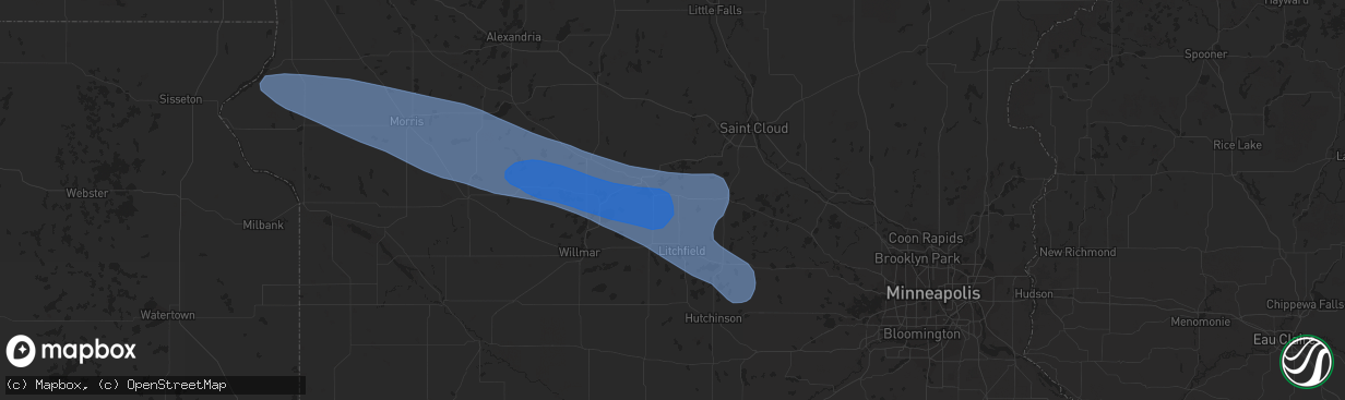 Hail map in Eden Valley, MN on July 25, 2023
