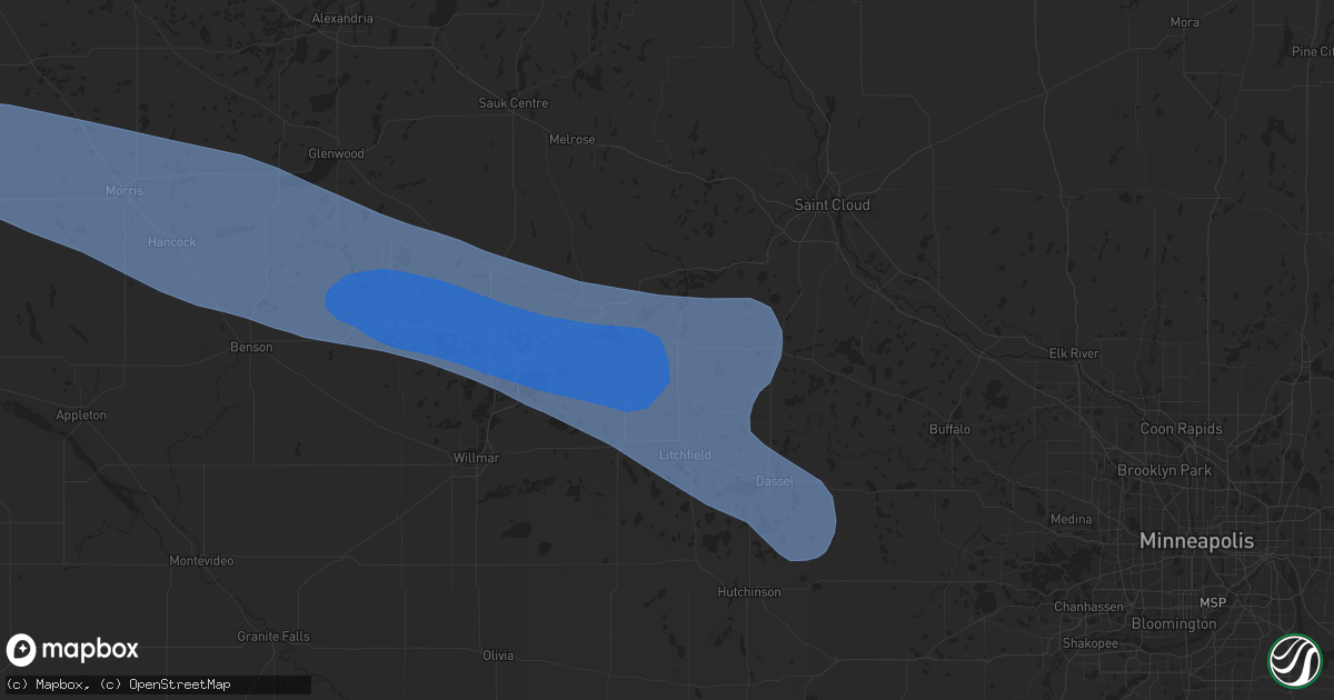Hail map in Eden Valley, MN on July 25, 2023