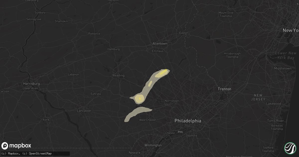 Hail map in Gilbertsville, PA on July 25, 2023
