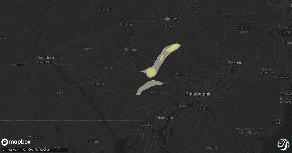 Hail map in Glenmoore, PA on July 25, 2023
