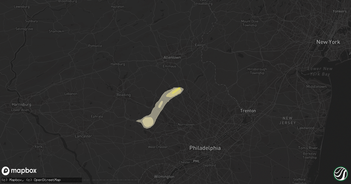 Hail map in Green Lane, PA on July 25, 2023