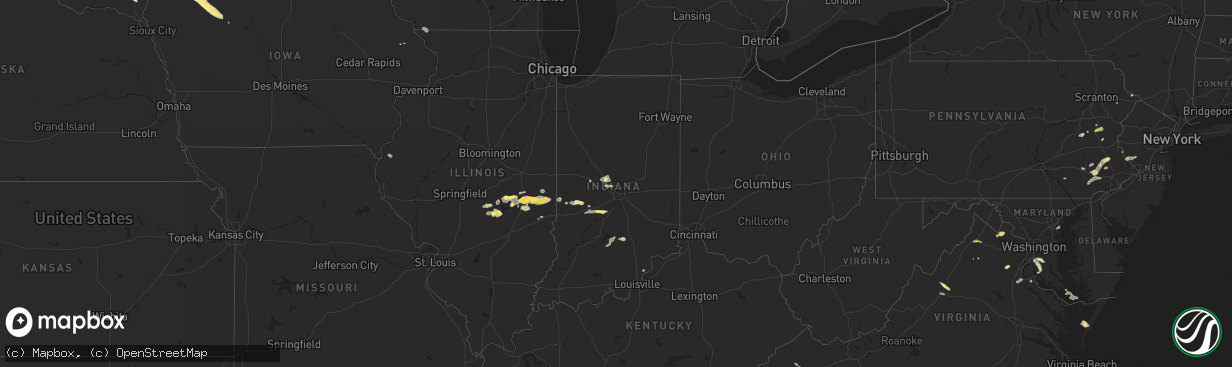 Hail map in Indiana on July 25, 2023