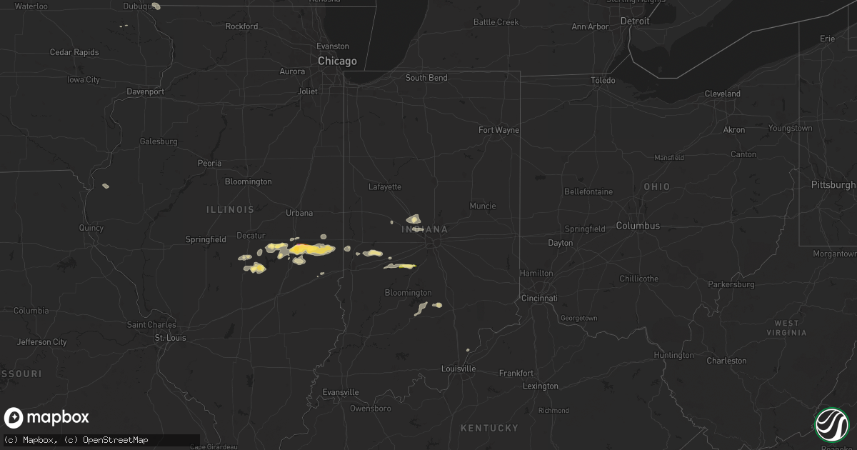 Hail map in Indiana on July 25, 2023