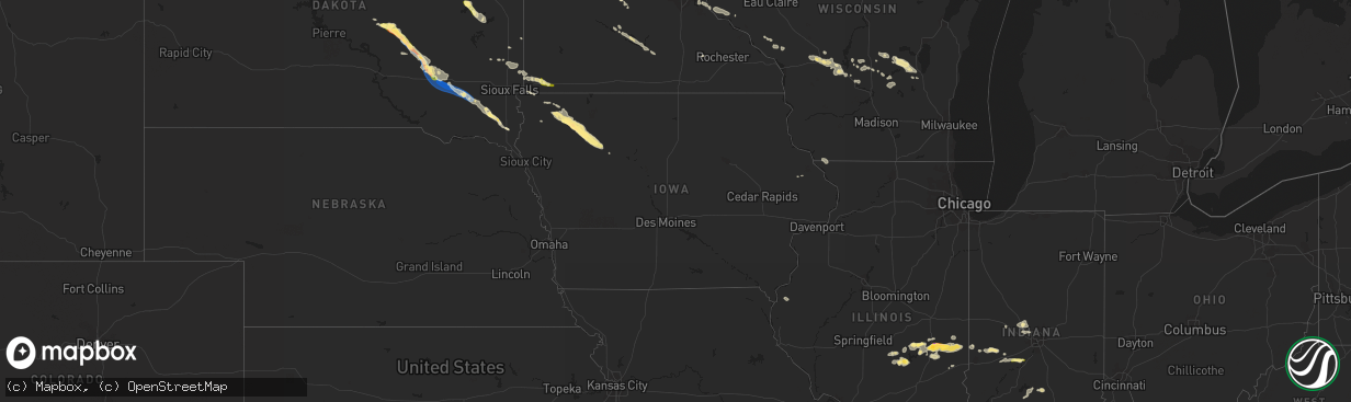 Hail map in Iowa on July 25, 2023