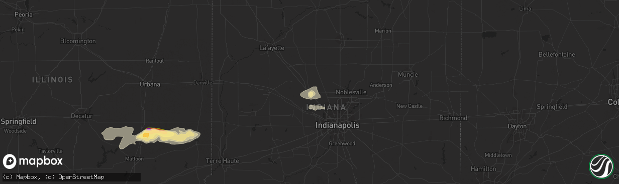 Hail map in Lebanon, IN on July 25, 2023