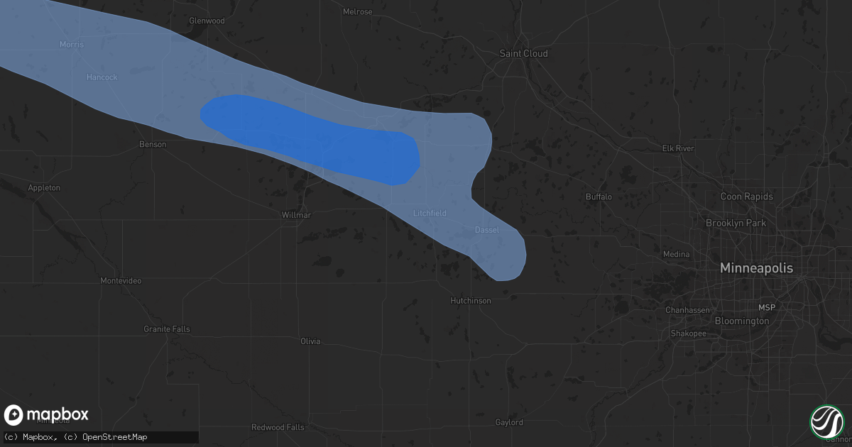 Hail map in Litchfield, MN on July 25, 2023