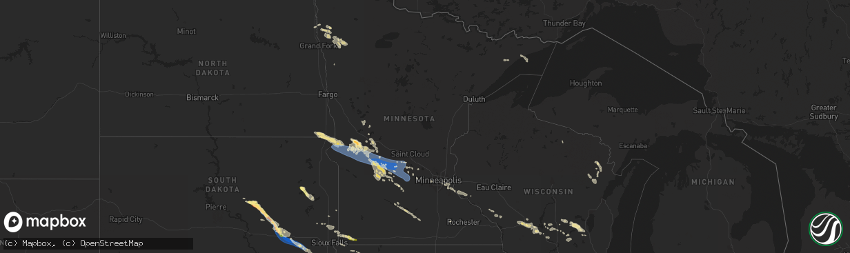 Hail map in Minnesota on July 25, 2023