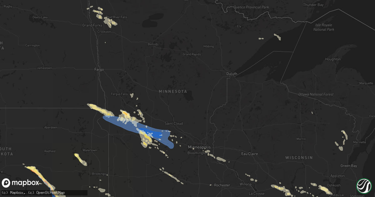 Hail map in Minnesota on July 25, 2023