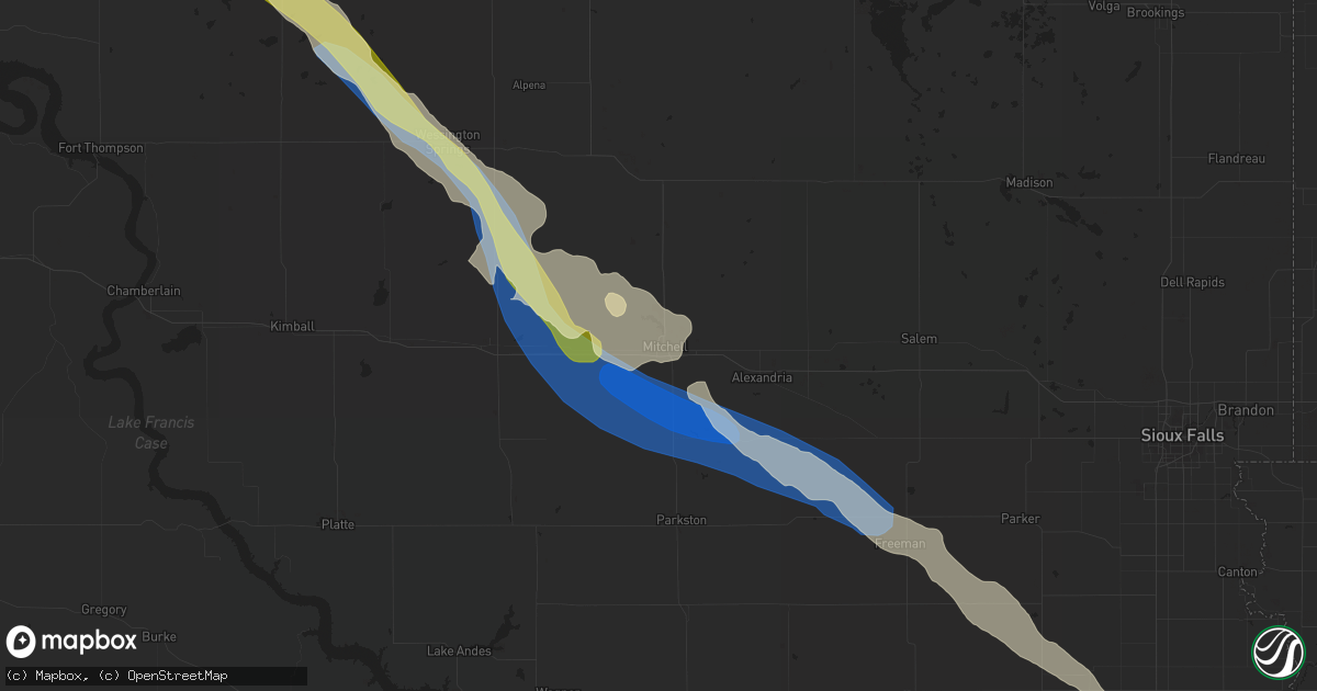 Hail map in Mitchell, SD on July 25, 2023
