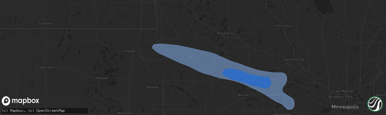 Hail map in Morris, MN on July 25, 2023