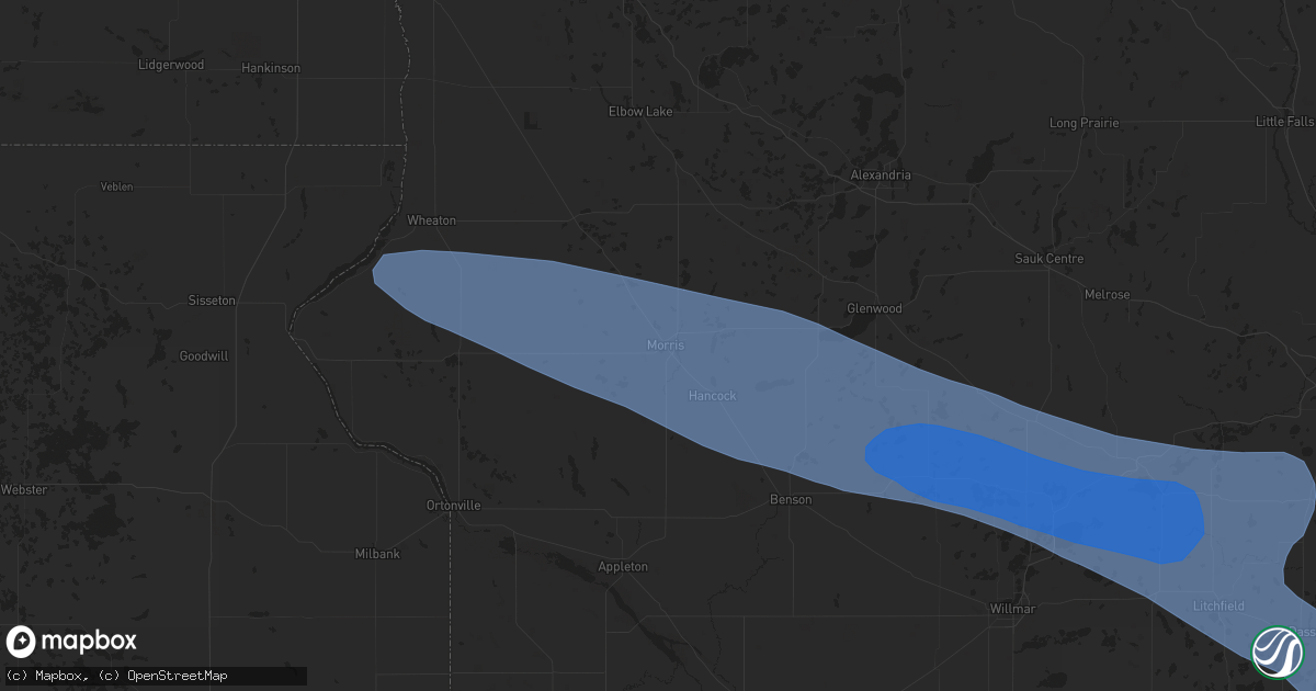 Hail map in Morris, MN on July 25, 2023