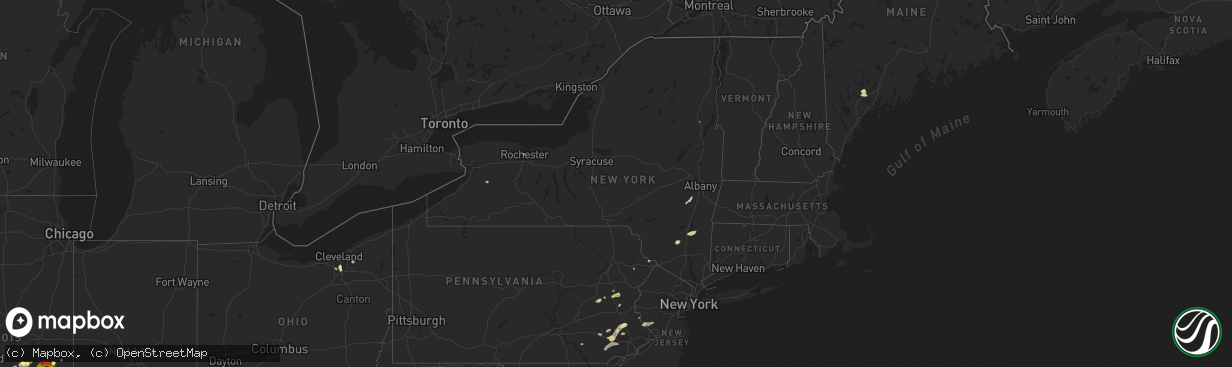 Hail map in New York on July 25, 2023