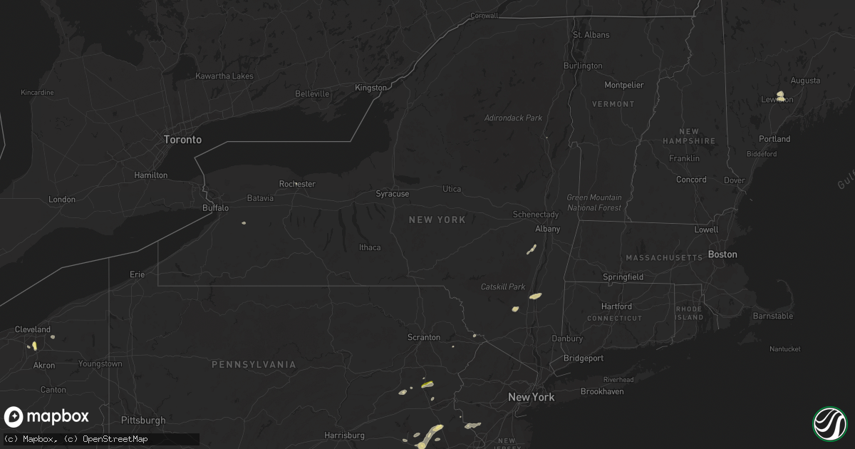 Hail map in New York on July 25, 2023