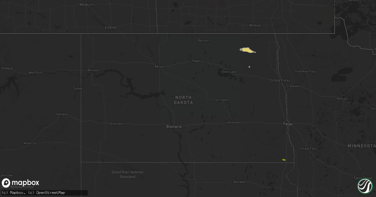Hail map in North Dakota on July 25, 2023