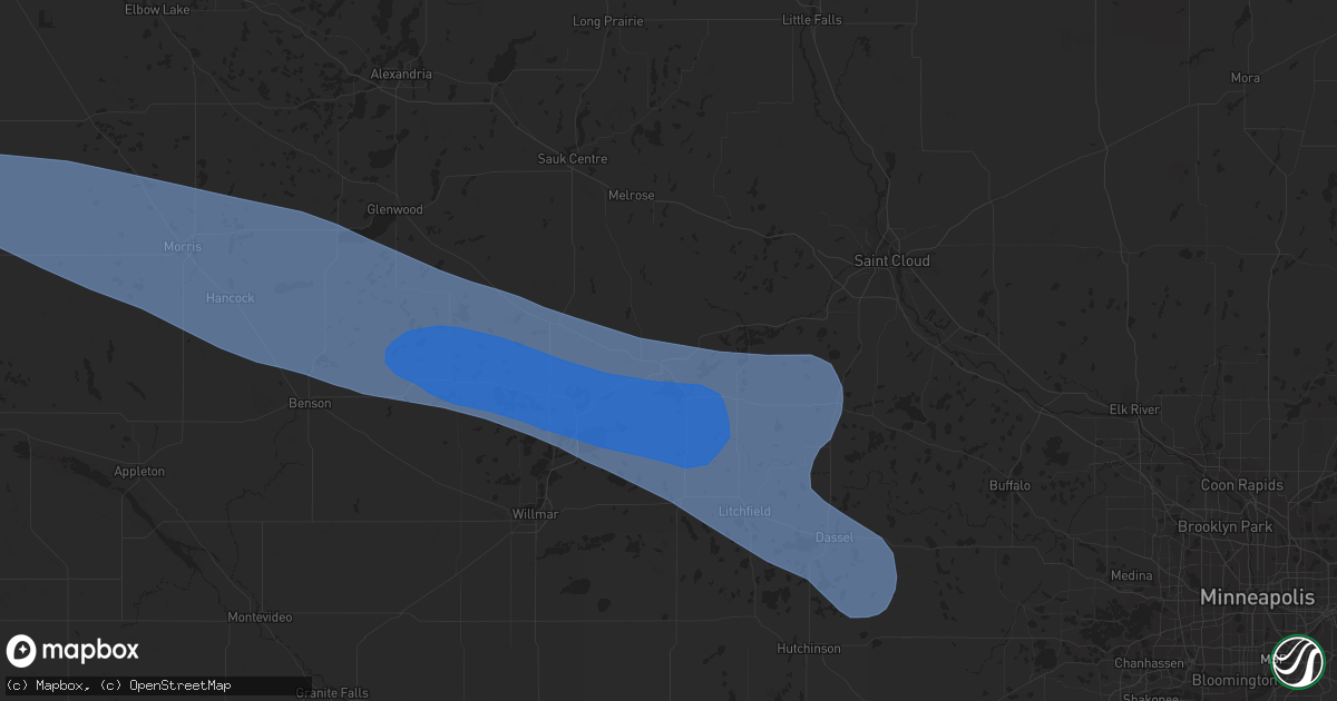Hail map in Paynesville, MN on July 25, 2023